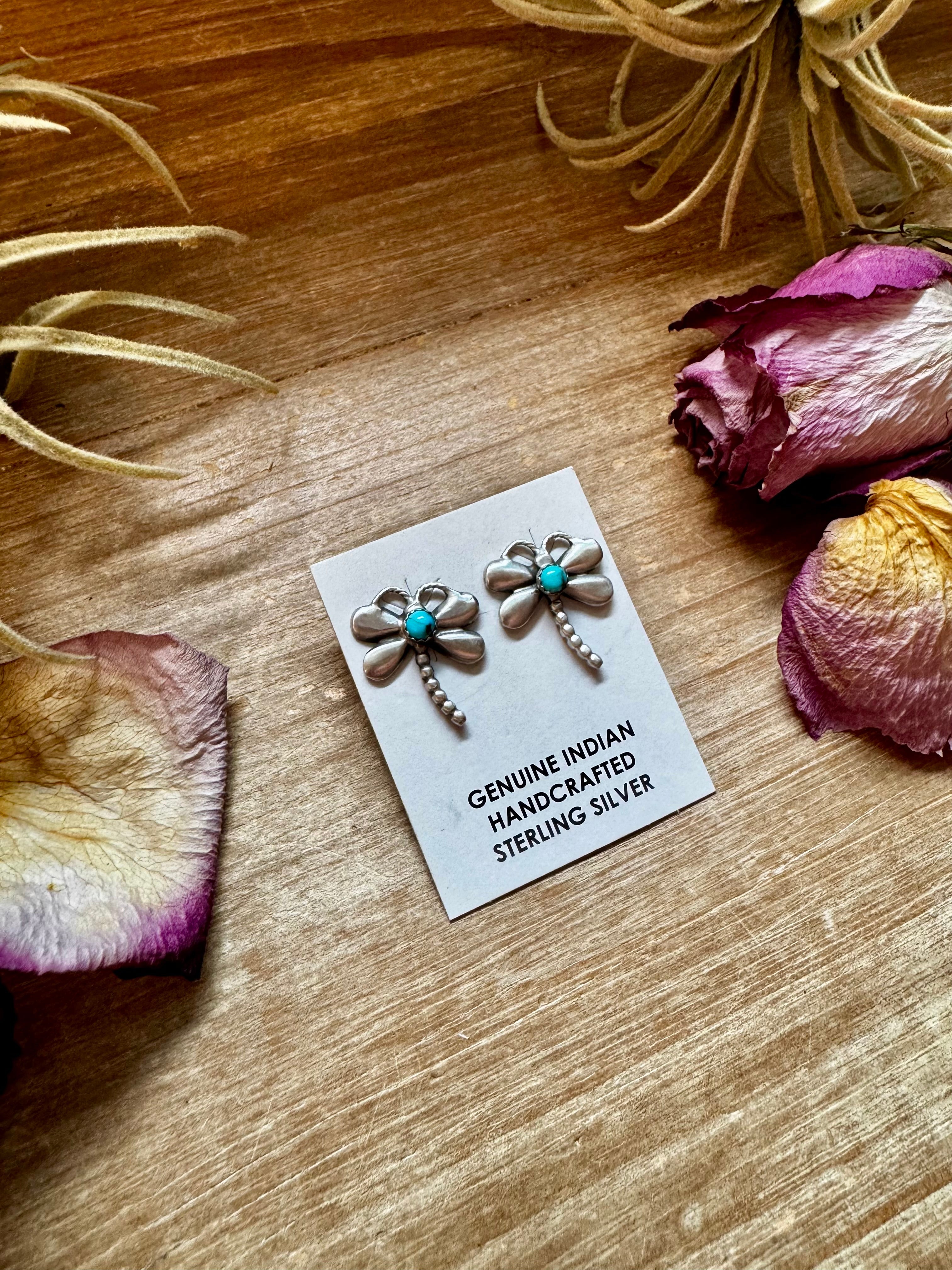 Dragonfly Earrings with Kingman Turquoise – Sterling Silver