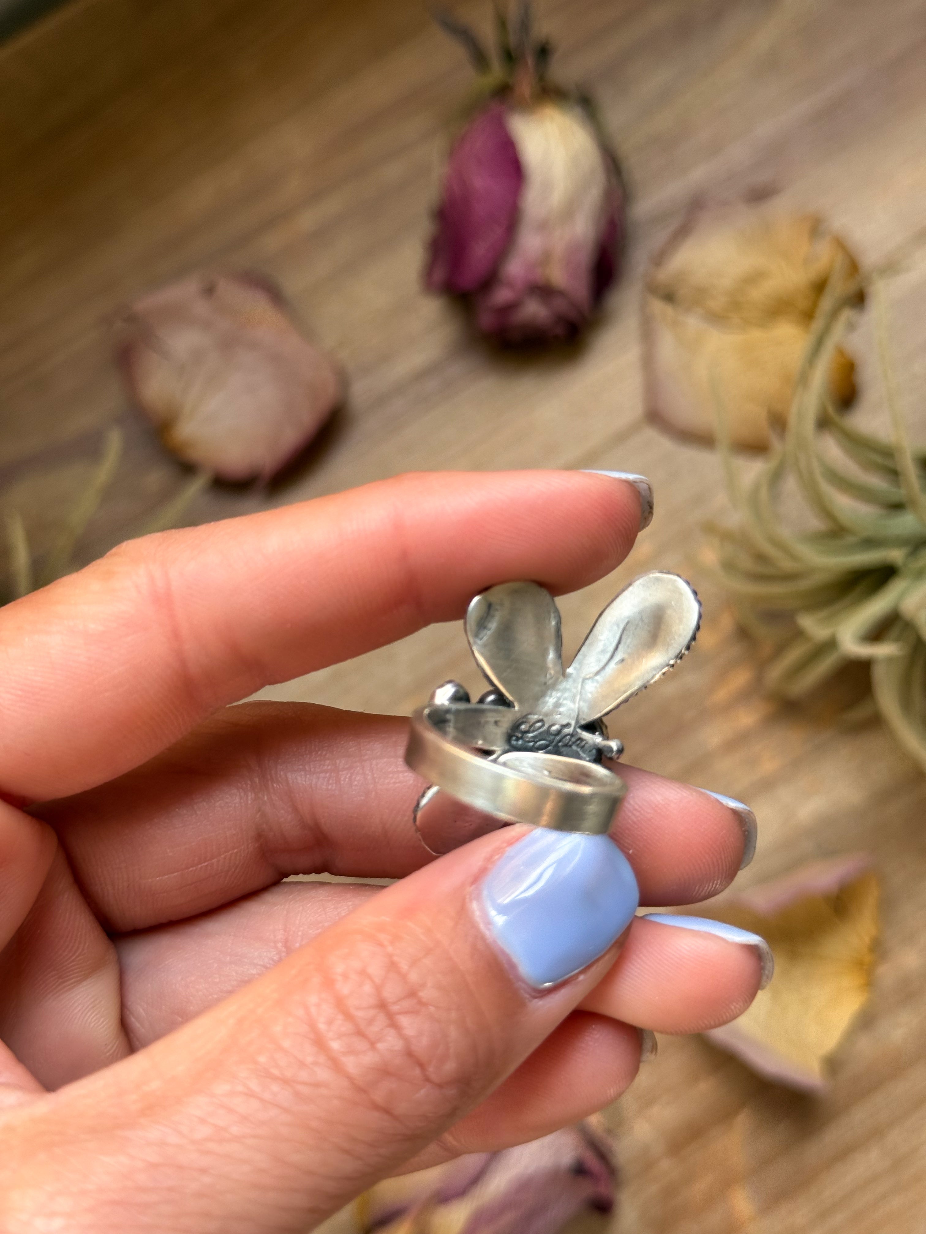Sterling Silver Butterfly Ring with Kingman Turquoise – Adjustable